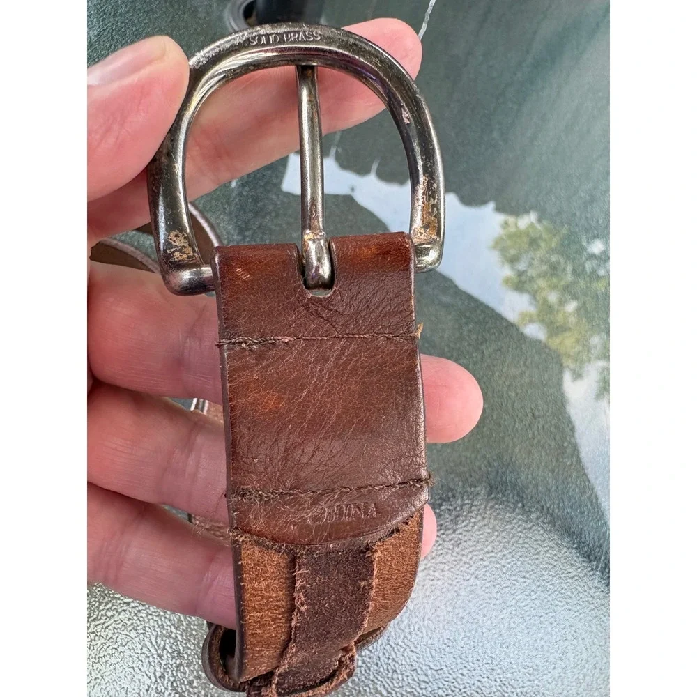 Crossroads Mens Brown Leather Belt Solid Brass Buckle Vintage 34 36